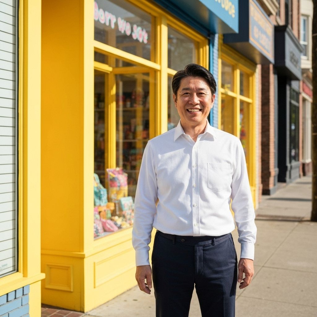 Successful business owner at storefront